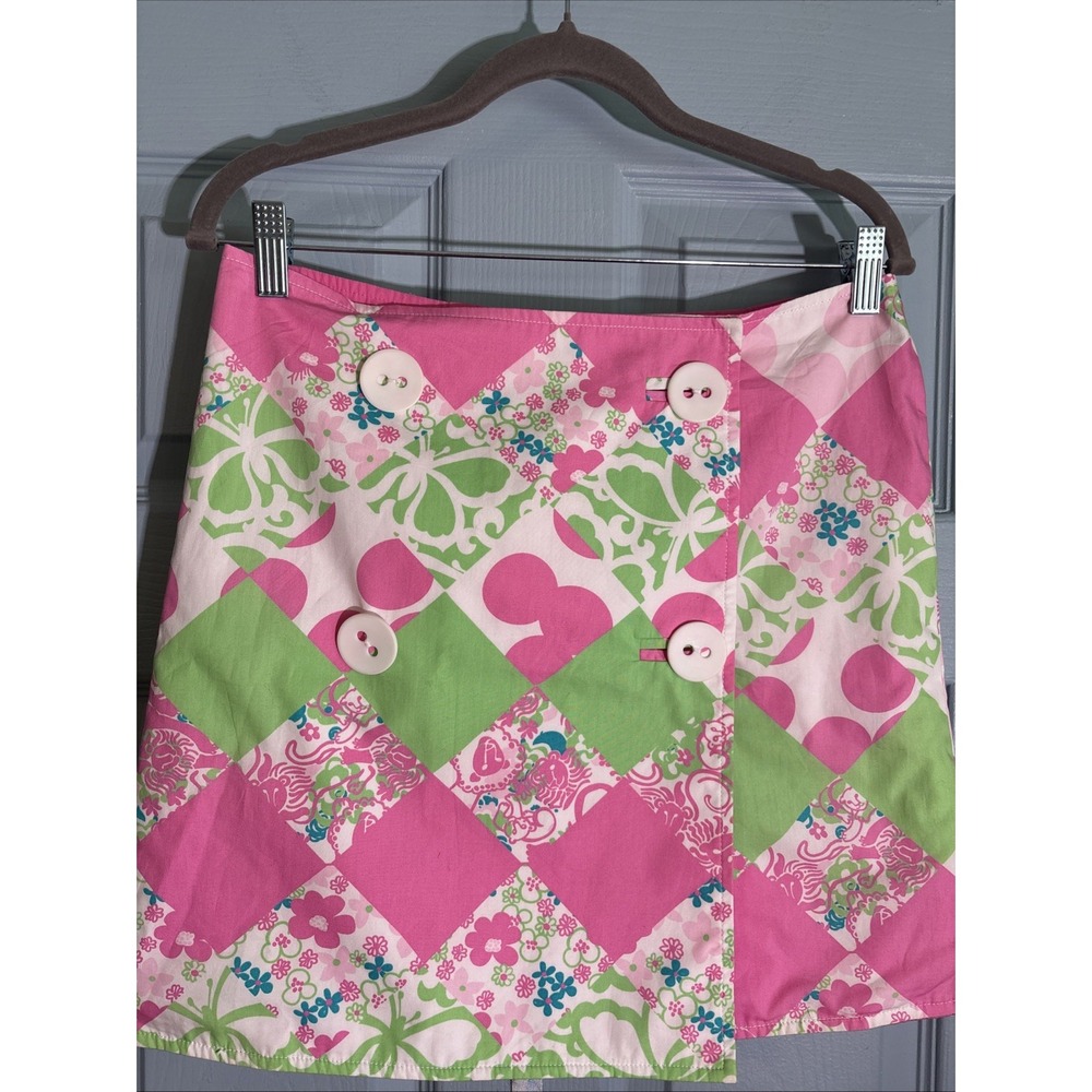 LILLY PULITZER REVERSIBLE GEORGIE SKIRT COMBO ARGYLE & PINK WRAP SZ 4
